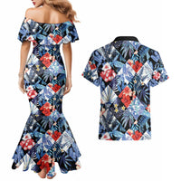 Hawaii Tropicana Blue Pattern Couples Matching Mermaid Dress and Hawaiian Shirt - Polynesian Pride