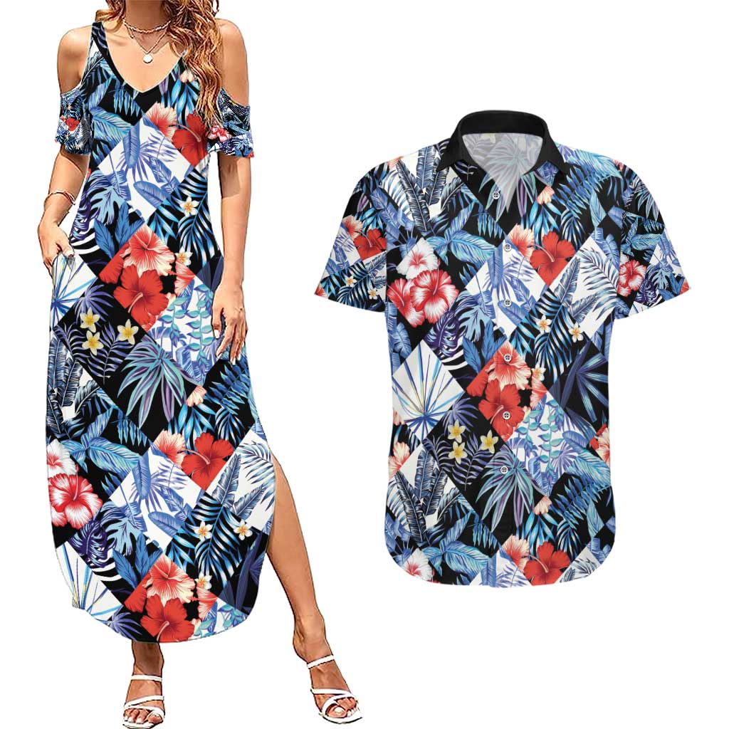 Hawaii Tropicana Blue Pattern Couples Matching Summer Maxi Dress and Hawaiian Shirt - Polynesian Pride