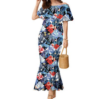 Hawaii Tropicana Blue Pattern Family Matching Mermaid Dress and Hawaiian Shirt - Polynesian Pride