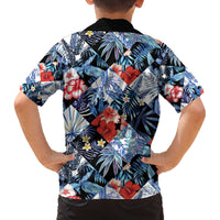 Hawaii Tropicana Blue Pattern Family Matching Off The Shoulder Long Sleeve Dress and Hawaiian Shirt - Polynesian Pride