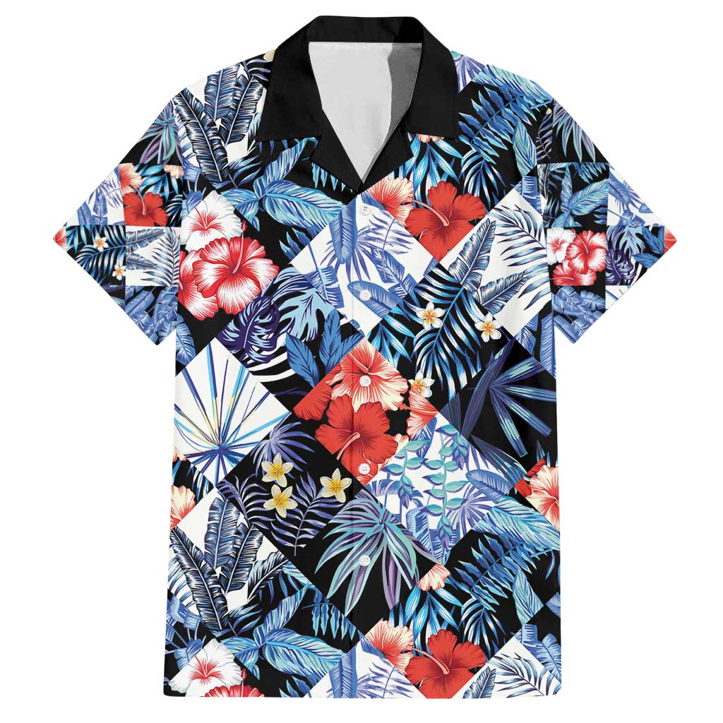 Hawaii Tropicana Blue Pattern Family Matching Off Shoulder Short Dress and Hawaiian Shirt - Polynesian Pride