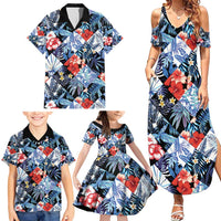 Hawaii Tropicana Blue Pattern Family Matching Summer Maxi Dress and Hawaiian Shirt - Polynesian Pride