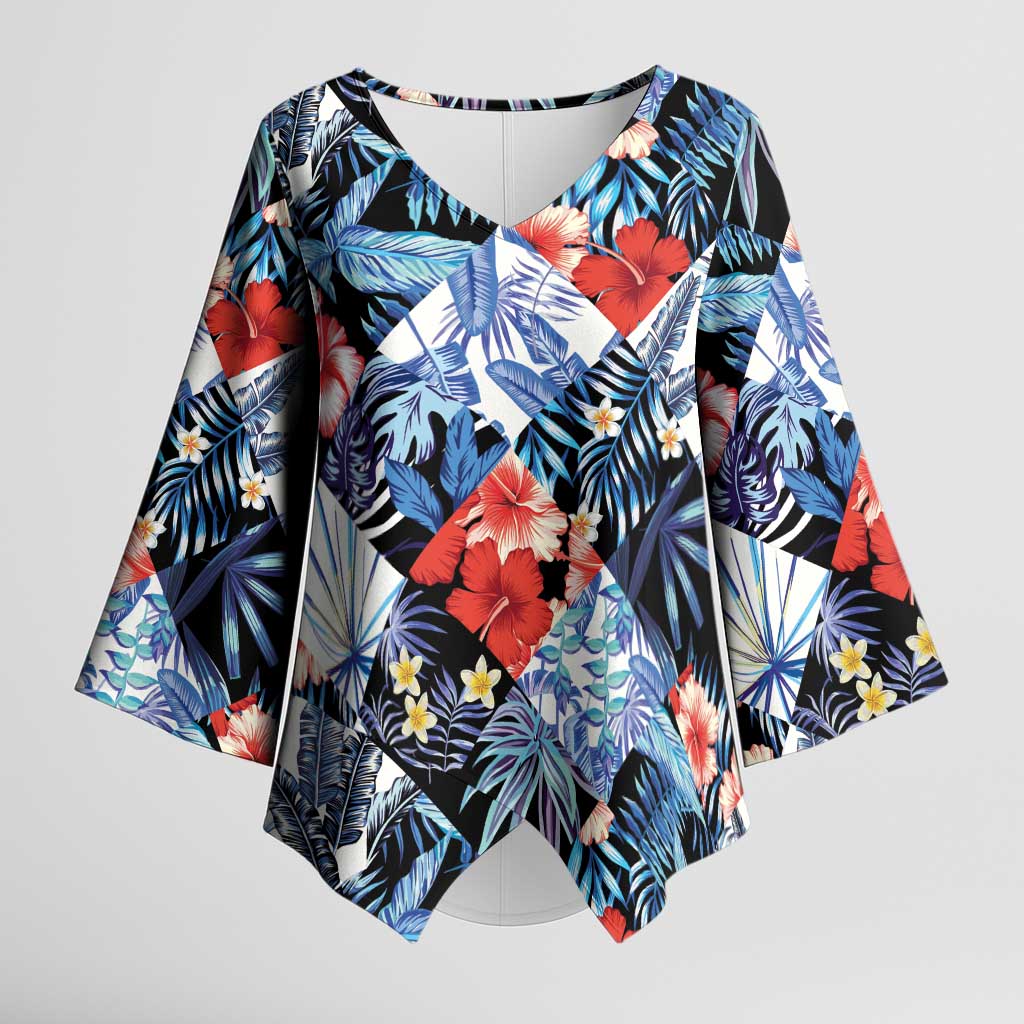 Hawaii Tropicana Blue Pattern Kimono Sleeve Blouse - Polynesian Pride