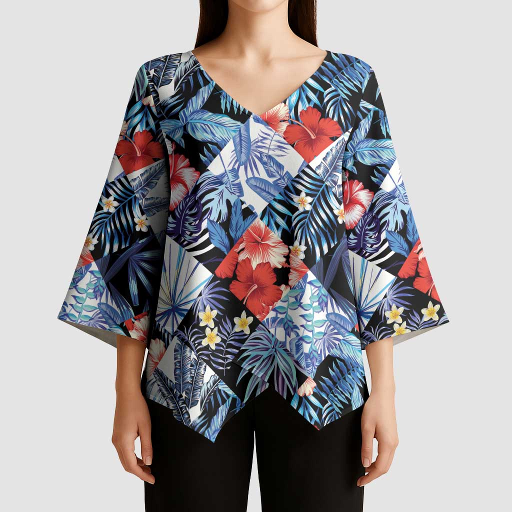 Hawaii Tropicana Blue Pattern Kimono Sleeve Blouse - Polynesian Pride