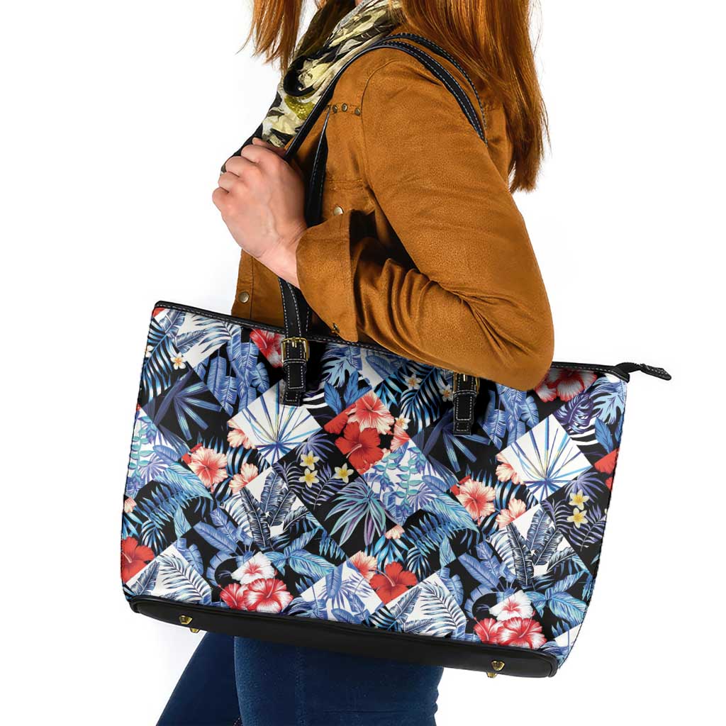 Hawaii Tropicana Blue Pattern Leather Tote Bag LT01 Blue - Polynesian Pride
