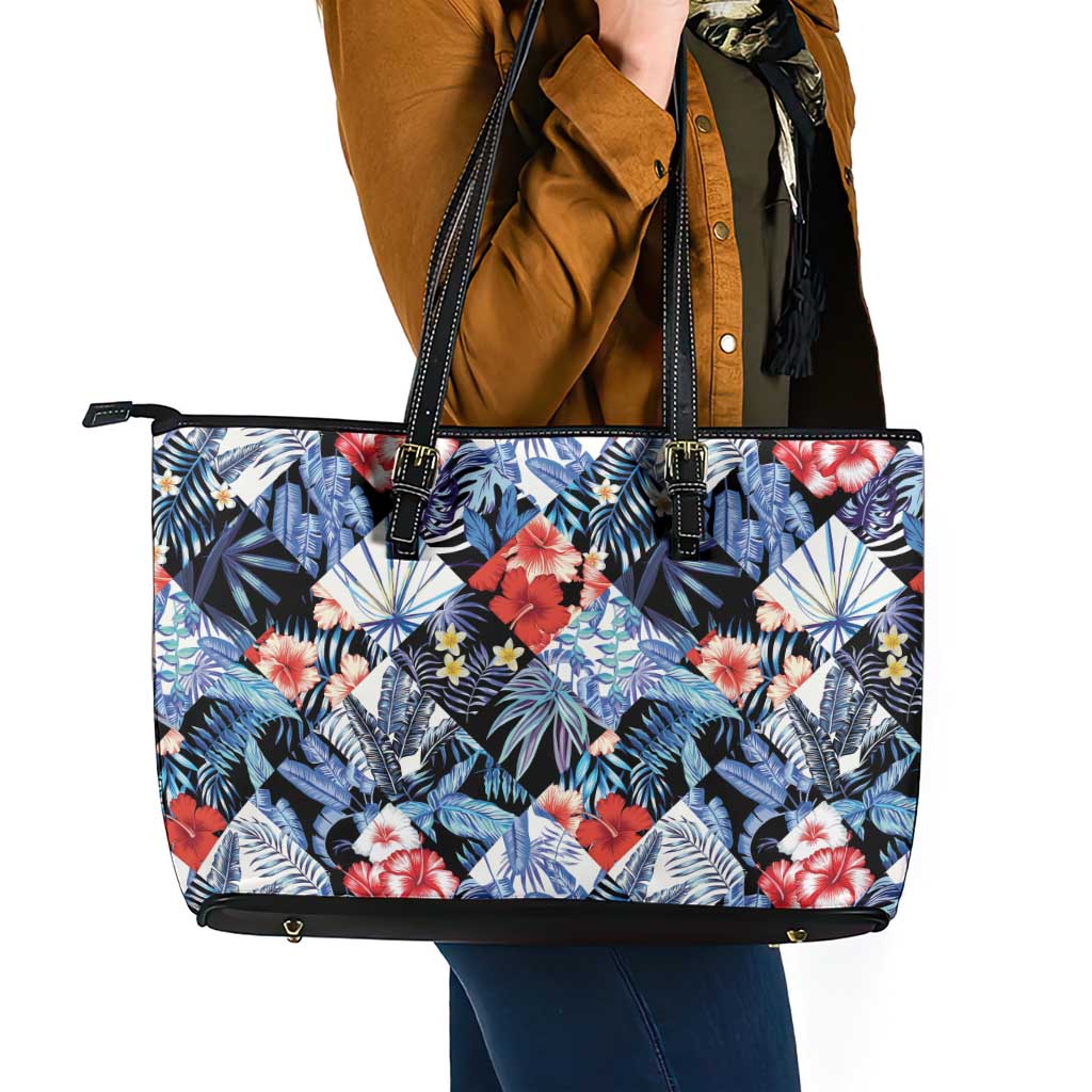 Hawaii Tropicana Blue Pattern Leather Tote Bag - Polynesian Pride