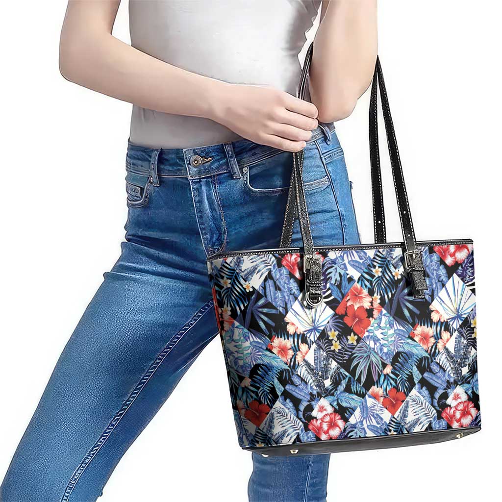 Hawaii Tropicana Blue Pattern Leather Tote Bag - Polynesian Pride