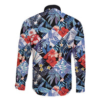 Hawaii Tropicana Blue Pattern Long Sleeve Button Shirt - Polynesian Pride