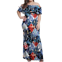 Hawaii Tropicana Blue Pattern Off Shoulder Maxi Dress - Polynesian Pride