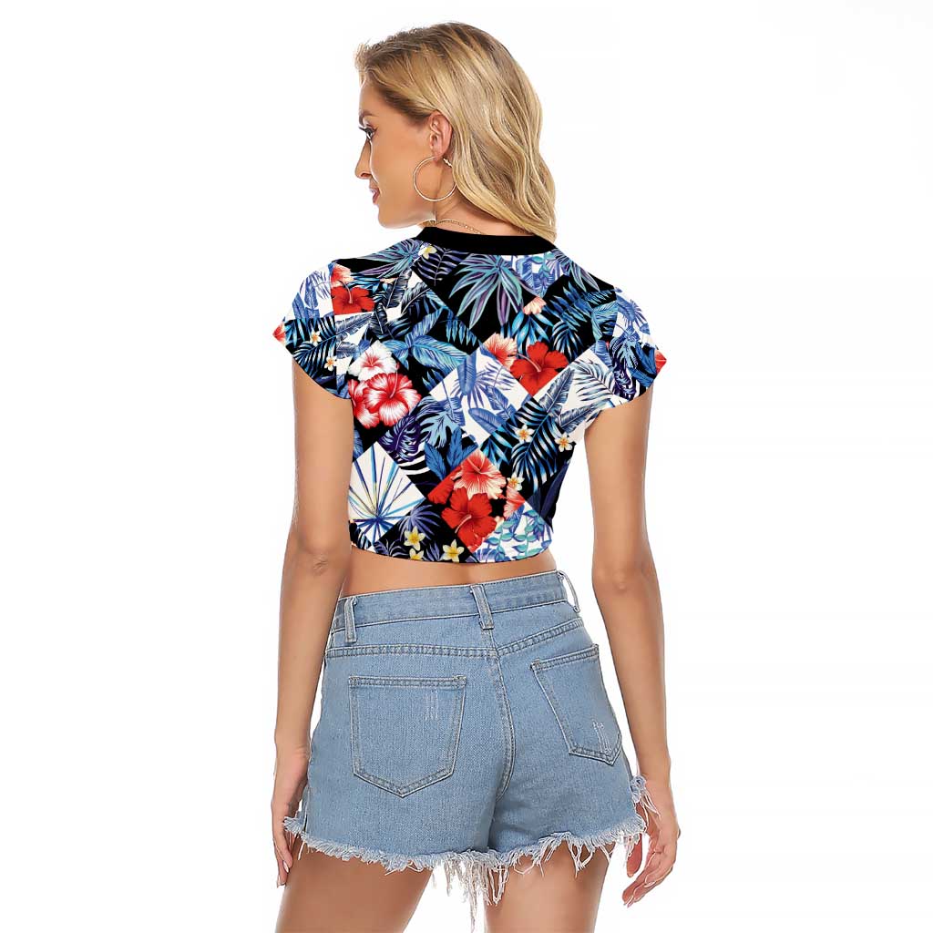 Hawaii Tropicana Blue Pattern Raglan Cropped T Shirt LT01 - Polynesian Pride