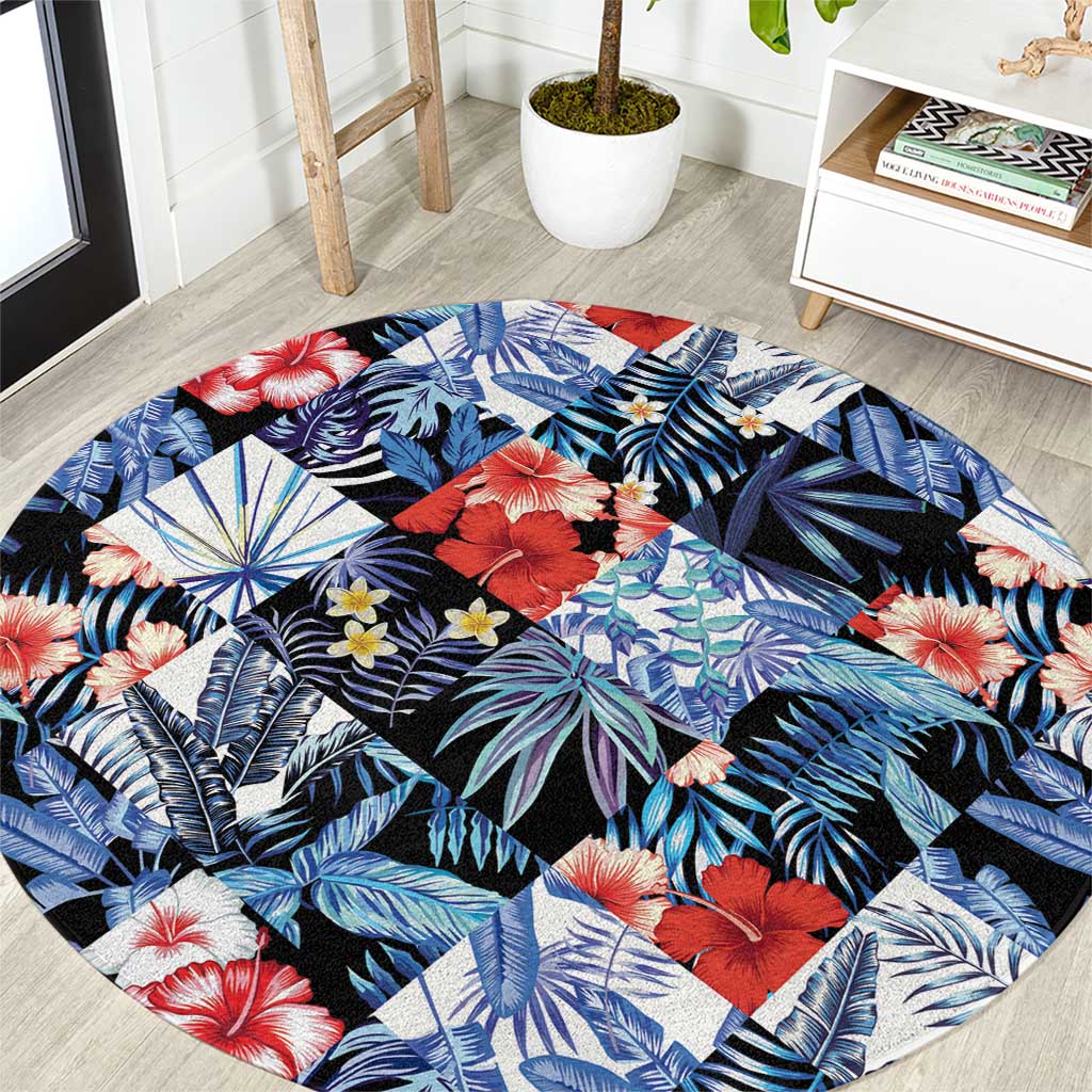 Hawaii Tropicana Blue Pattern Round Carpet - Polynesian Pride