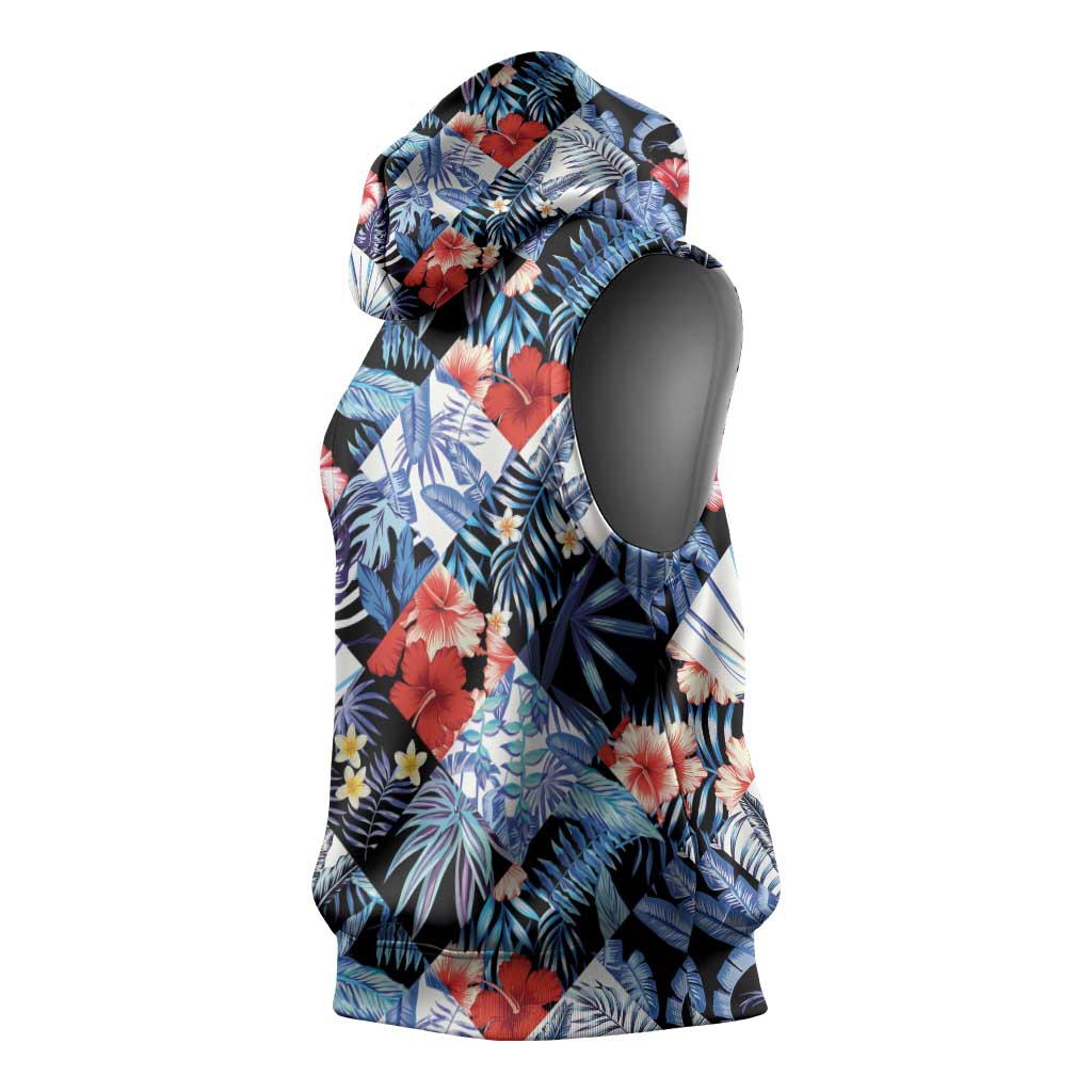 Hawaii Tropicana Blue Pattern Sleeveless Hoodie - Polynesian Pride