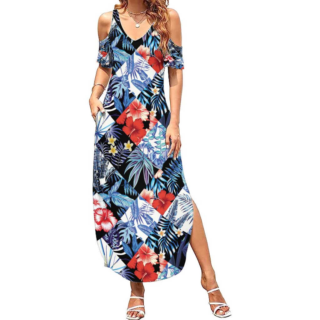 Hawaii Tropicana Blue Pattern Summer Maxi Dress - Polynesian Pride