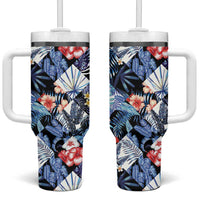 Hawaii Tropicana Blue Pattern Tumbler With Handle - Polynesian Pride