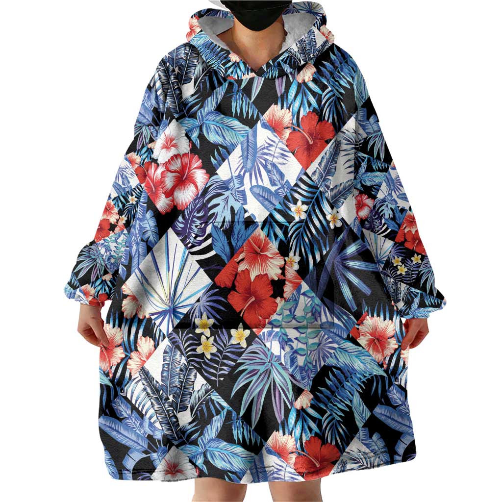 Hawaii Tropicana Blue Pattern Wearable Blanket Hoodie - Polynesian Pride