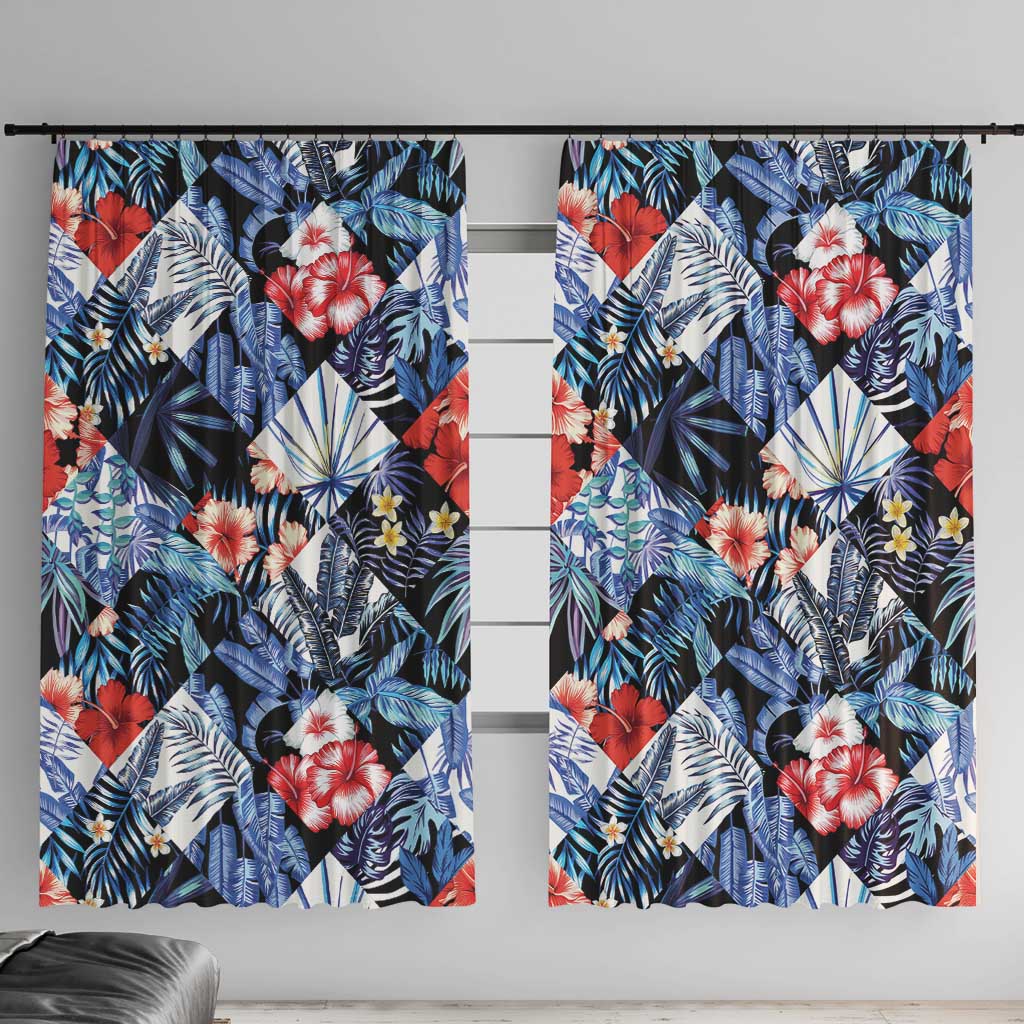 Hawaii Tropicana Blue Pattern Window Curtain LT01 With Hooks Blue - Polynesian Pride