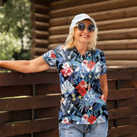 Hawaii Tropicana Blue Pattern Women Polo Shirt - Polynesian Pride