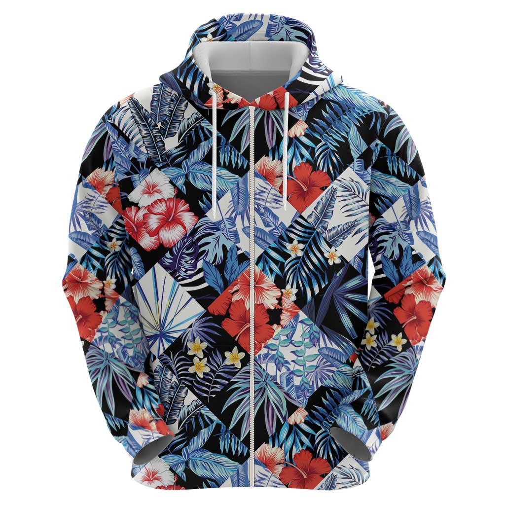 Hawaii Tropicana Blue Pattern Zip Hoodie - Polynesian Pride