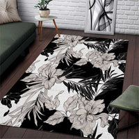 Black White Monotone Tropical Flowers Pattern Area Rug - Polynesian Pride