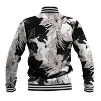 Black White Monotone Tropical Flowers Pattern Baseball Jacket - Polynesian Pride