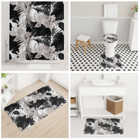 Black White Monotone Tropical Flowers Pattern Bathroom Set - Polynesian Pride