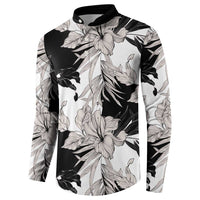 Black White Monotone Tropical Flowers Pattern Button Sweatshirt - Polynesian Pride