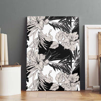 Black White Monotone Tropical Flowers Pattern Canvas Wall Art - Polynesian Pride