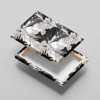 Black White Monotone Tropical Flowers Pattern Canvas Wall Art - Polynesian Pride