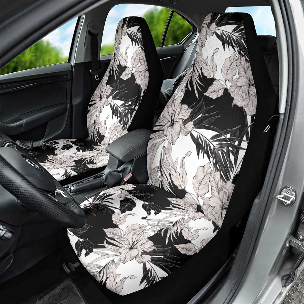 Black White Monotone Tropical Flowers Pattern Car Seat Cover - Polynesian Pride
