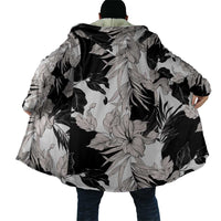 Black White Monotone Tropical Flowers Pattern Cloak - Polynesian Pride