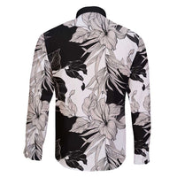 Black White Monotone Tropical Flowers Pattern Family Matching Mermaid Dress and Hawaiian Shirt - Polynesian Pride