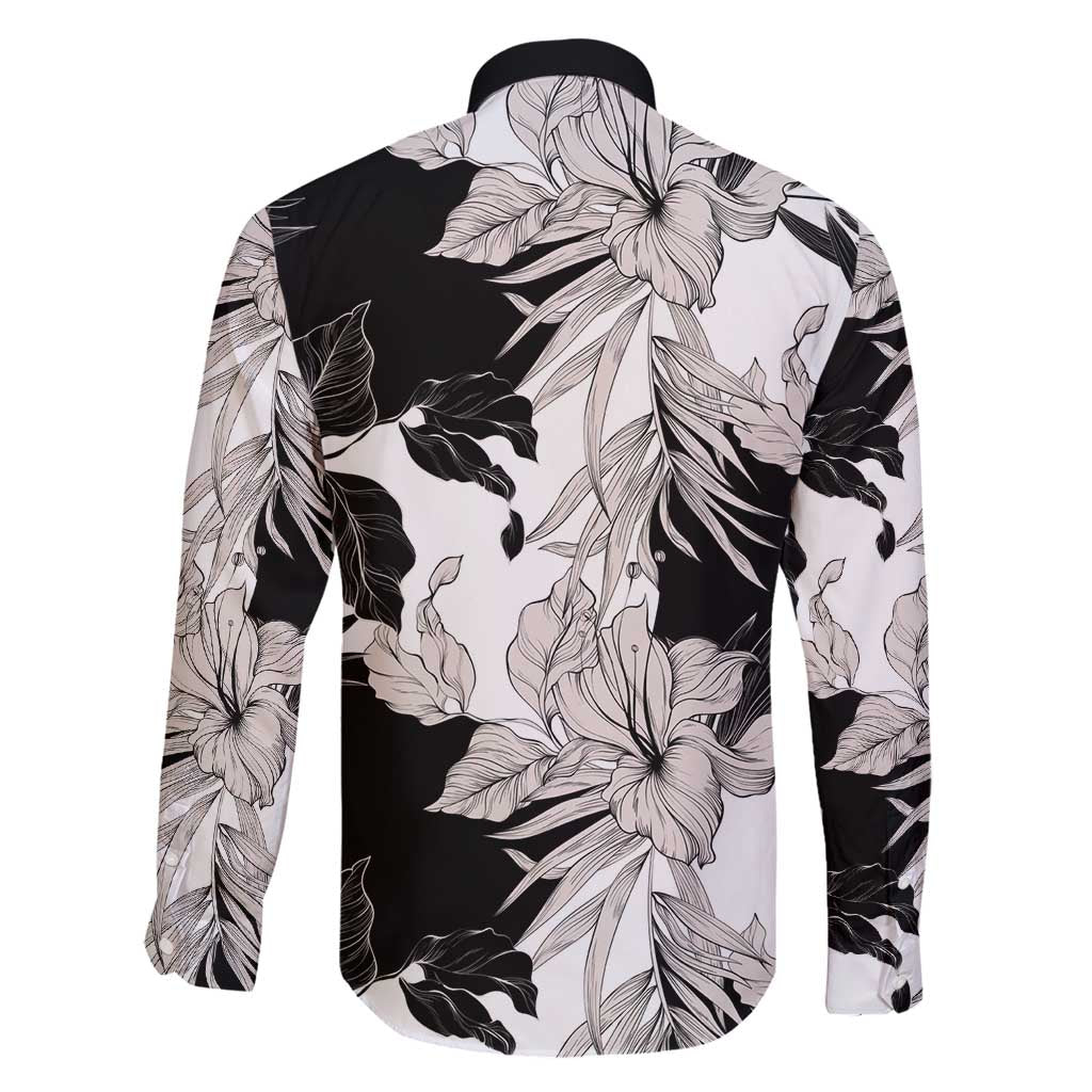 Black White Monotone Tropical Flowers Pattern Family Matching Summer Maxi Dress and Hawaiian Shirt - Polynesian Pride