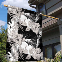 Black White Monotone Tropical Flowers Pattern Garden Flag LT01 - Polynesian Pride