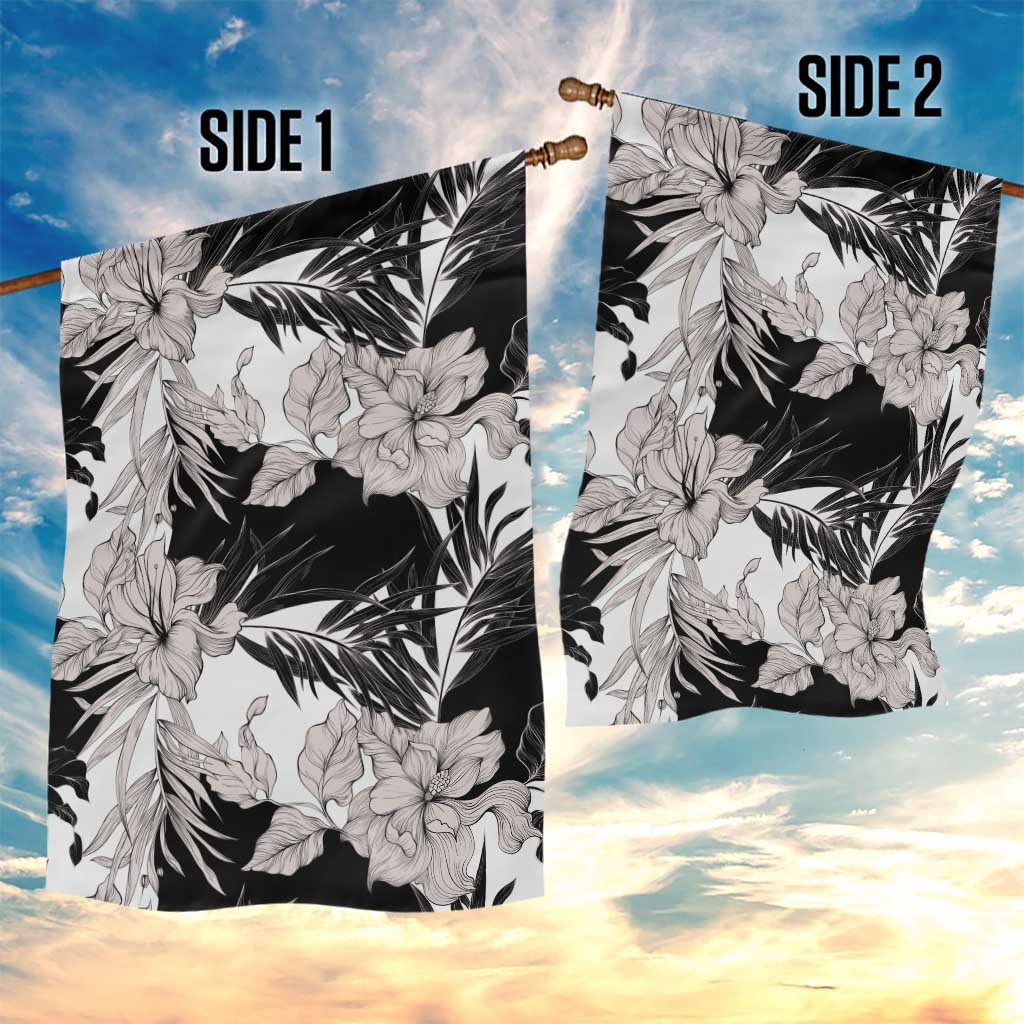 Black White Monotone Tropical Flowers Pattern Garden Flag LT01 - Polynesian Pride