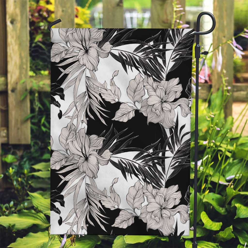 Black White Monotone Tropical Flowers Pattern Garden Flag LT01 Garden Flag Black - Polynesian Pride