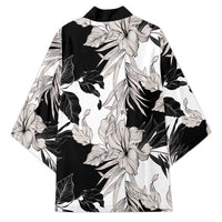 Black White Monotone Tropical Flowers Pattern Kimono LT01 - Polynesian Pride