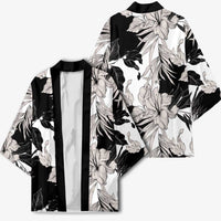 Black White Monotone Tropical Flowers Pattern Kimono LT01 - Polynesian Pride