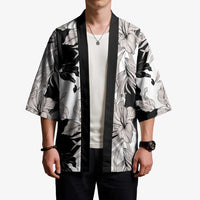 Black White Monotone Tropical Flowers Pattern Kimono LT01 - Polynesian Pride
