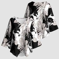 Black White Monotone Tropical Flowers Pattern Kimono Sleeve Blouse - Polynesian Pride