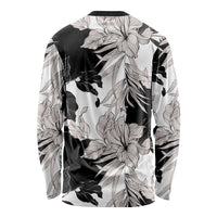 Black White Monotone Tropical Flowers Pattern Long Sleeve Shirt - Polynesian Pride
