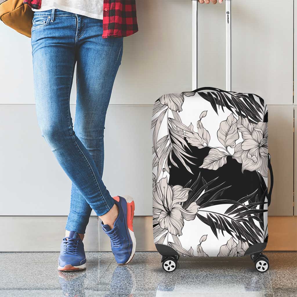 Black White Monotone Tropical Flowers Pattern Luggage Cover LT01 - Polynesian Pride