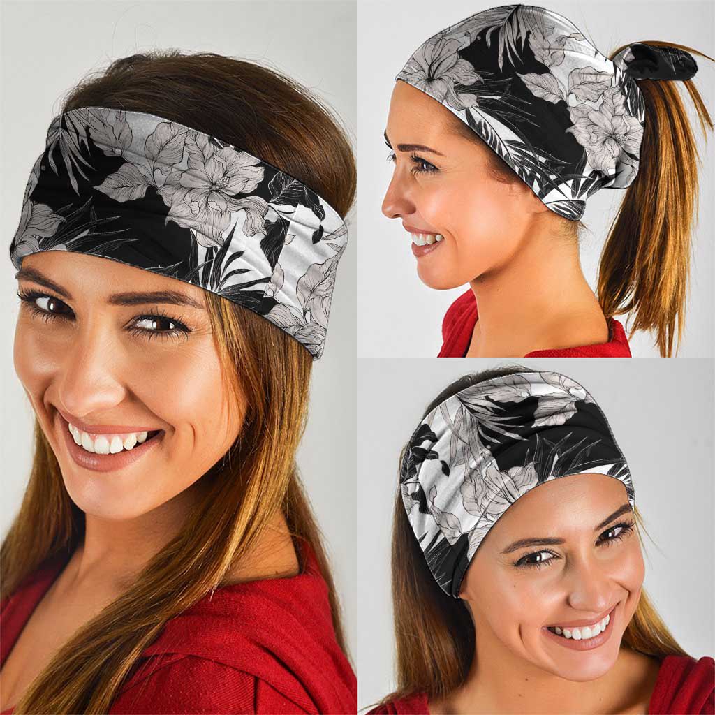 Black White Monotone Tropical Flowers Pattern Neck Gaiter LT01 - Polynesian Pride