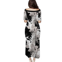 Black White Monotone Tropical Flowers Pattern Puletasi LT01 - Polynesian Pride
