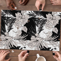 Black White Monotone Tropical Flowers Pattern Puzzle - Polynesian Pride