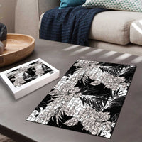 Black White Monotone Tropical Flowers Pattern Puzzle - Polynesian Pride