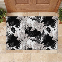 Black White Monotone Tropical Flowers Pattern Rubber Doormat - Polynesian Pride