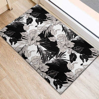 Black White Monotone Tropical Flowers Pattern Rubber Doormat - Polynesian Pride