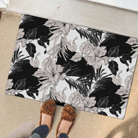 Black White Monotone Tropical Flowers Pattern Rubber Doormat - Polynesian Pride