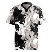 Black White Monotone Tropical Flowers Pattern Rugby Jersey - Polynesian Pride