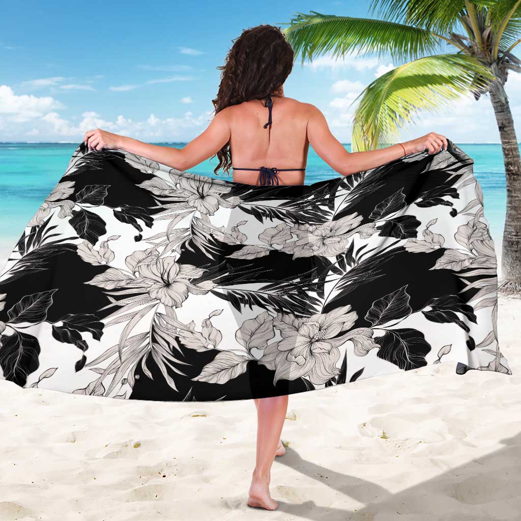Black White Monotone Tropical Flowers Pattern Sarong LT01 - Polynesian Pride